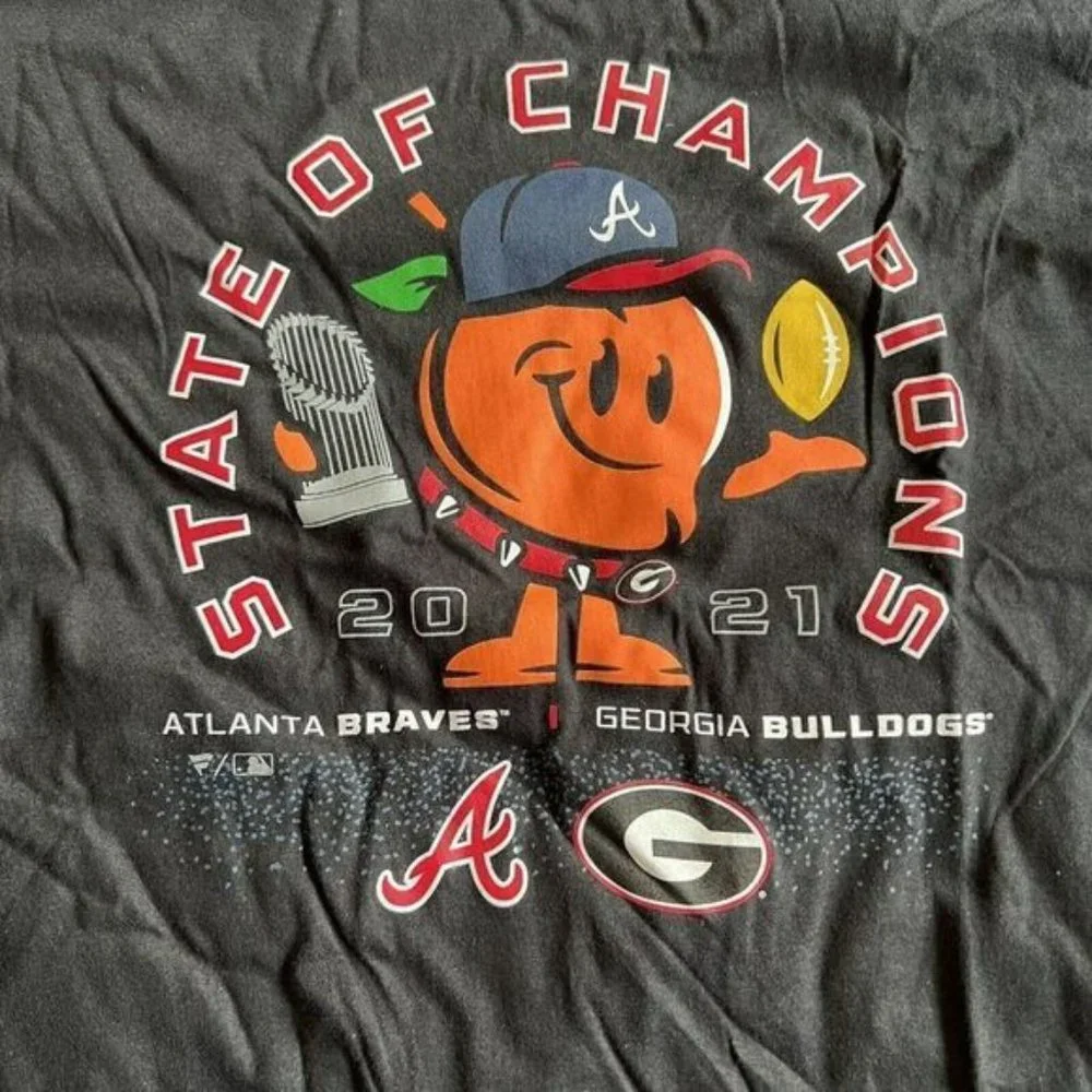 Georgia Bulldogs XL Atlanta Braves 2021 State of Champs T-Shirt - Black NWT 110